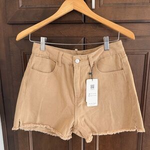 Stylish High Waist Tan Women's Shorts